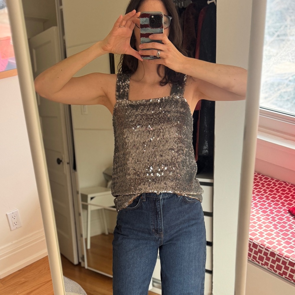 Alexis Silver Sequin silk Tank Top
